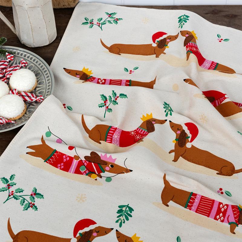 rex london Cotton tea towel - Festive Sausage Dog