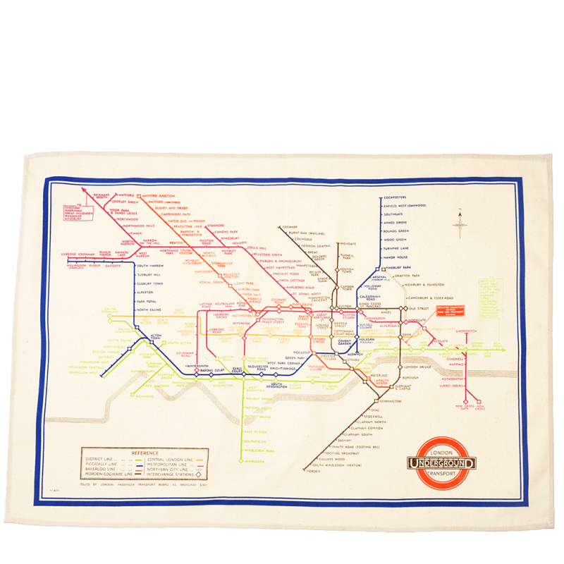 Rex London Cotton Tea Towel - TfL Heritage Tube Map