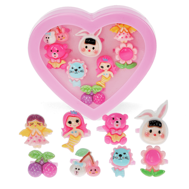 Rex London Cute Rings In A Heart Box (set Of 8)