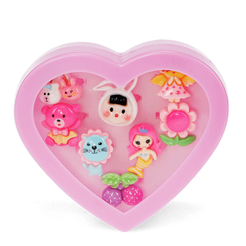 Rex London Cute Rings In A Heart Box (set Of 8)