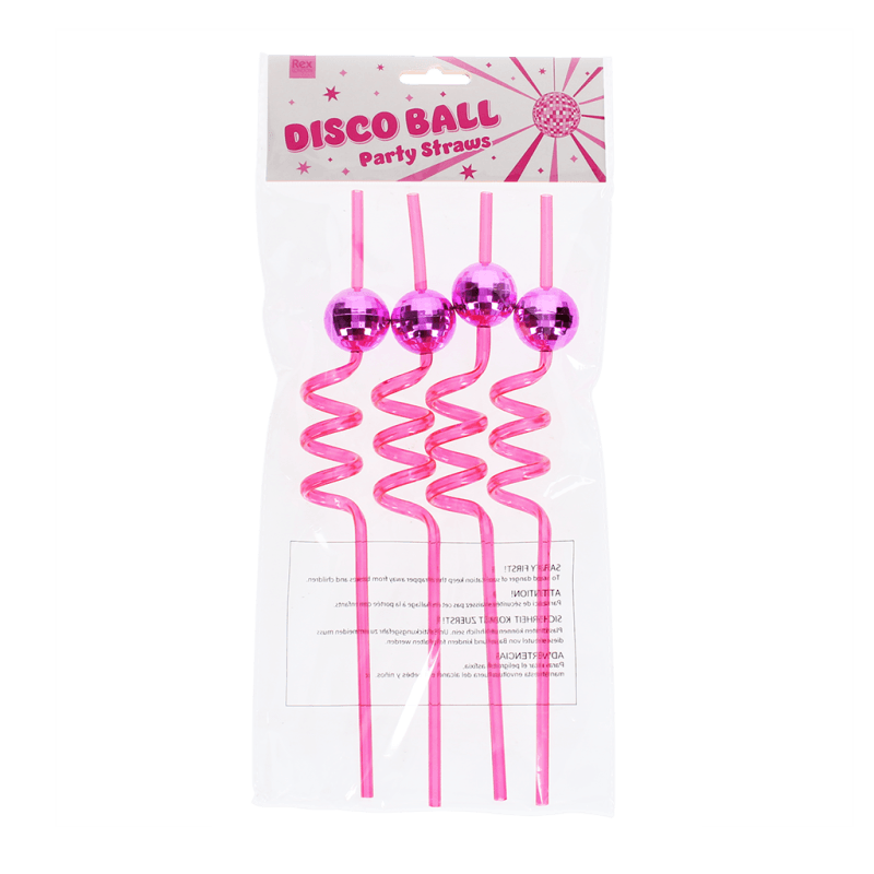 Rex London Disco Ball Party Straws (pack Of 4) - Pink