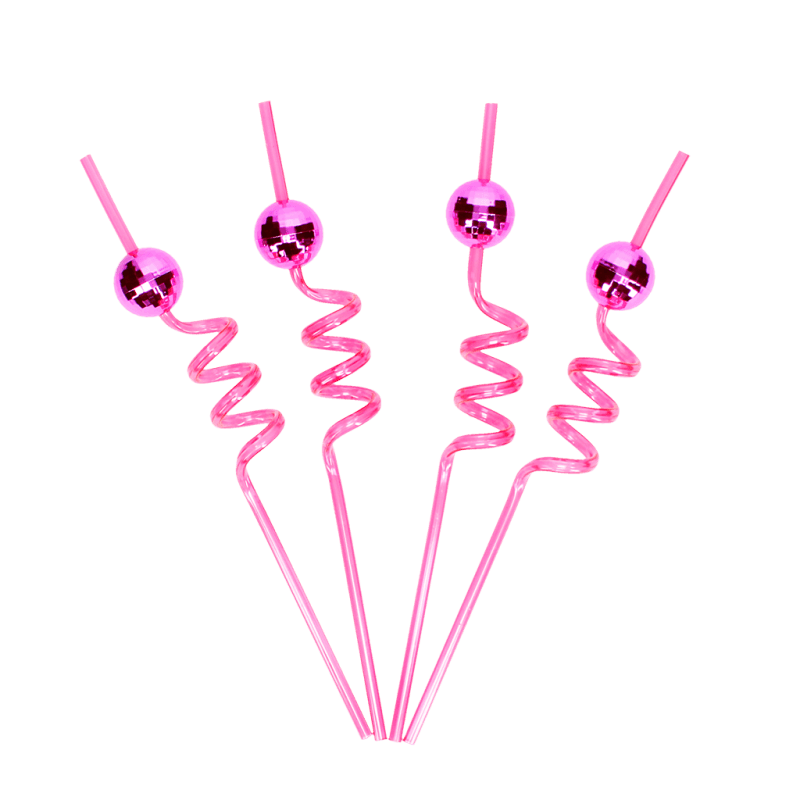 Rex London Disco Ball Party Straws (pack Of 4) - Pink