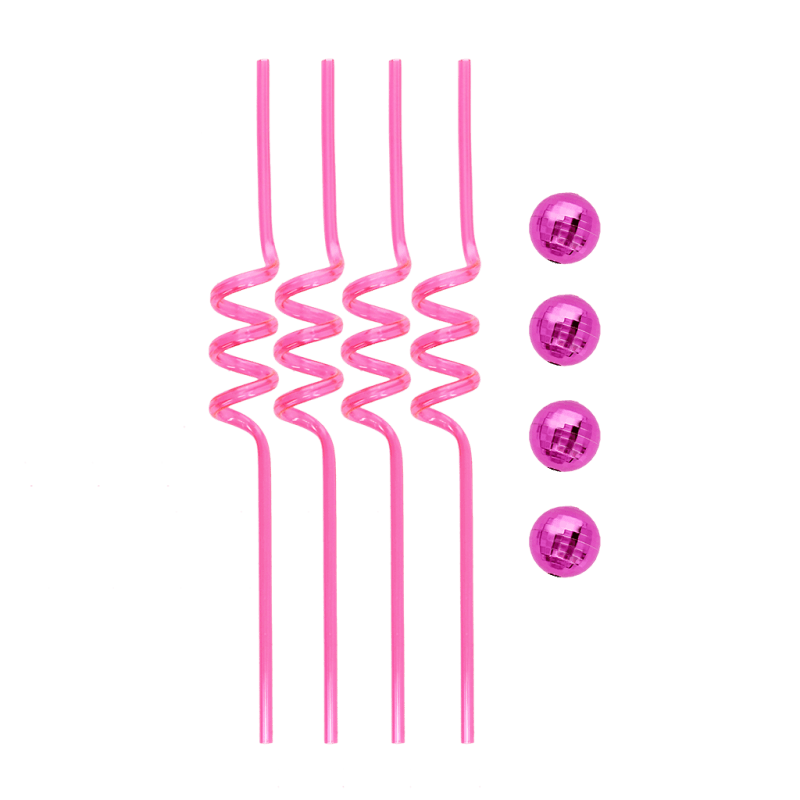 Rex London Disco Ball Party Straws (pack Of 4) - Pink