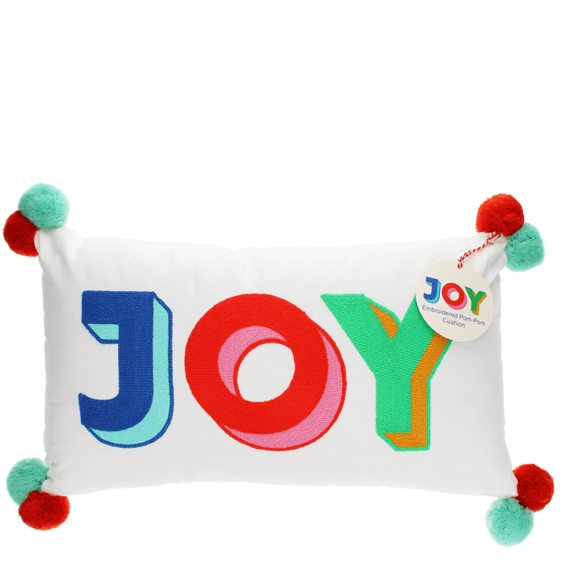 Rex London Embroidered Cushion With Pom Poms - Joy
