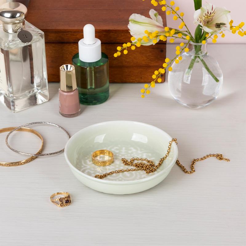 rex london Enamel trinket dish (10cm) - Light Grey