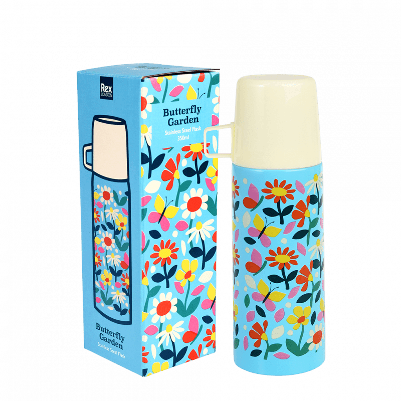 Rex London Flask And Cup 350ml - Butterfly Garden