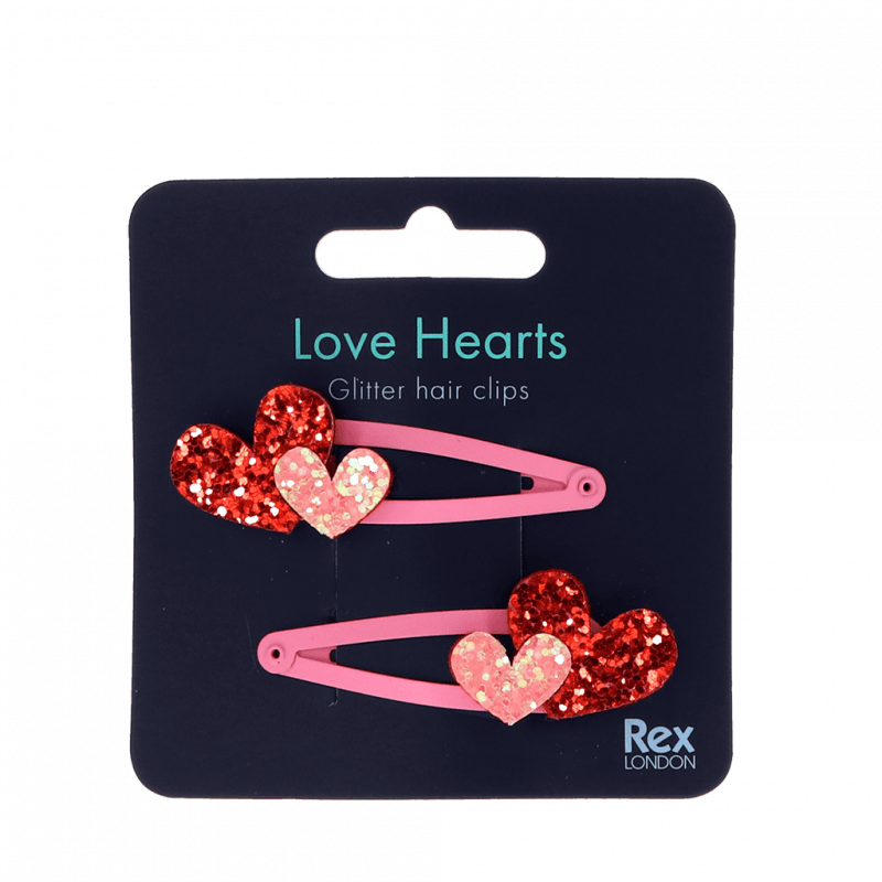 Rex London Glitter Hair Clips (set Of 2) - Love Hearts