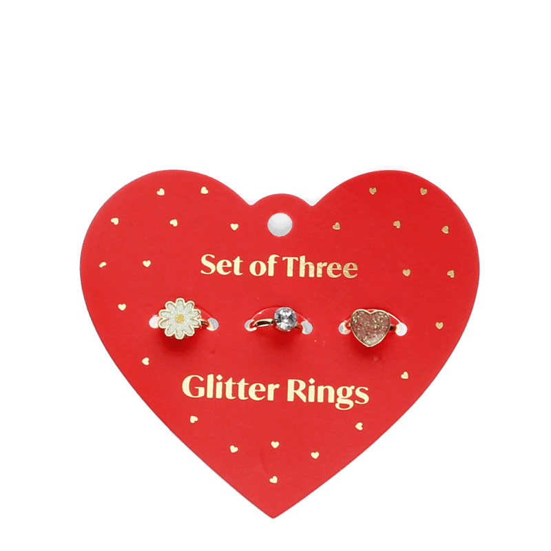 Rex London Glitter Rings (set Of 3) - Heart & Flower