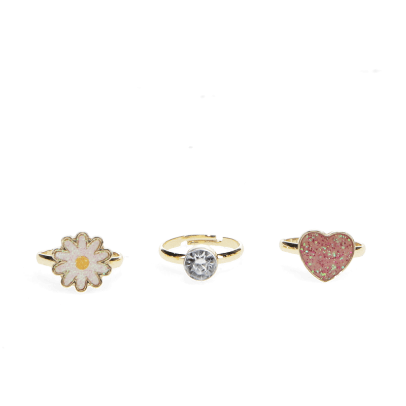 Rex London Glitter Rings (set Of 3) - Heart & Flower
