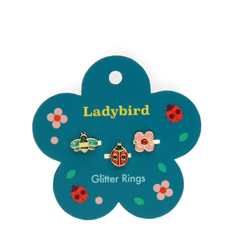 Rex London Glitter Rings (set Of 3) - Ladybird