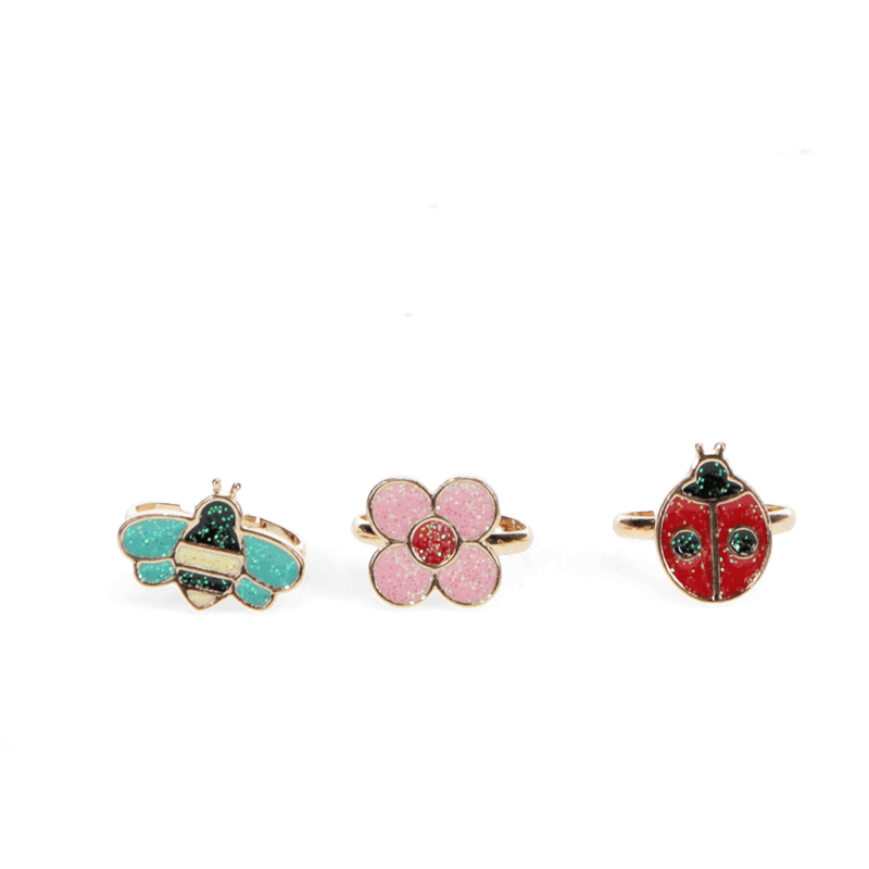 Rex London Glitter Rings (set Of 3) - Ladybird