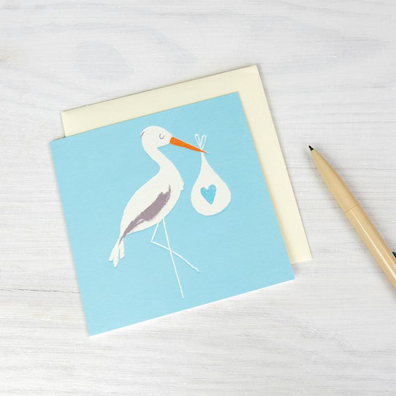 Rex London Greetings Card New Baby - Blue Stork