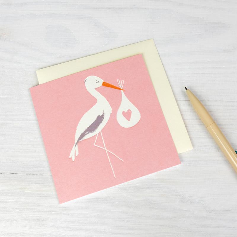 rex london Greetings card new baby - Pink stork