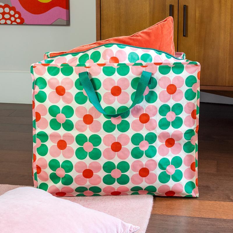 rex london Jumbo storage bag - Pink and green Daisy