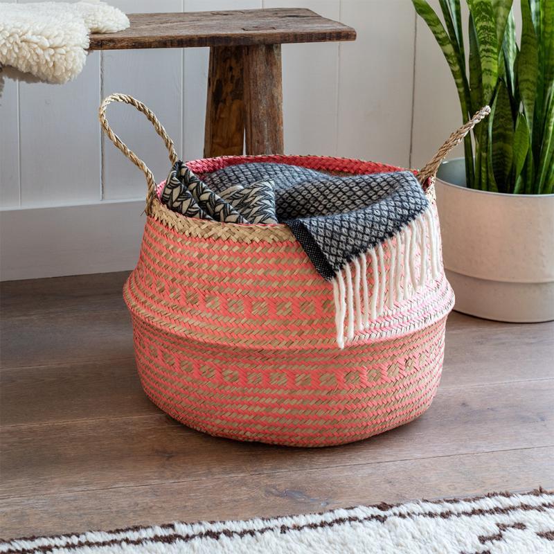 rex london Large seagrass belly basket - Coral