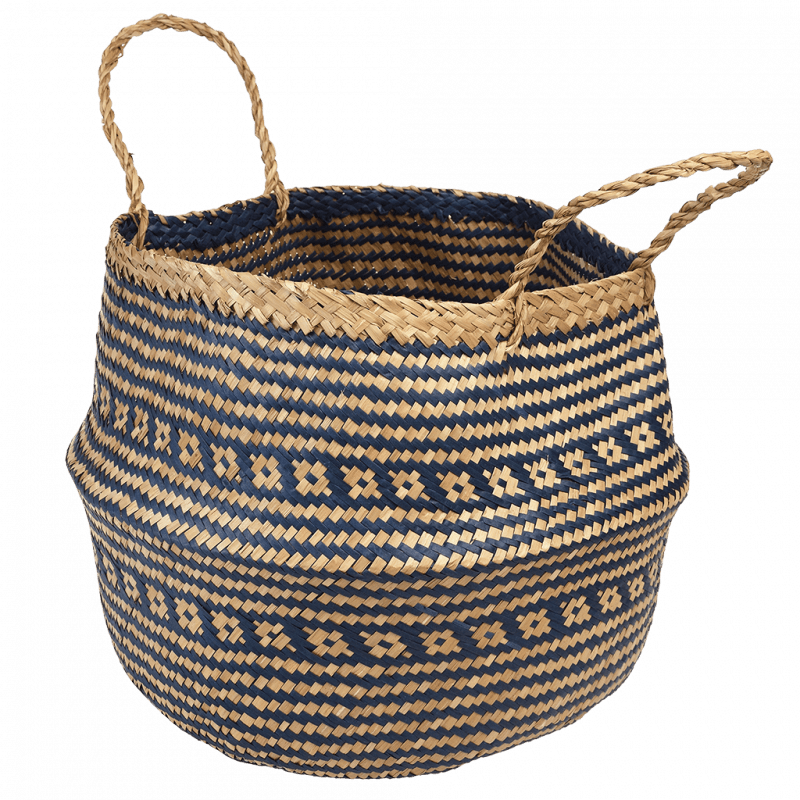 Rex London Large Seagrass Belly Basket - Navy Blue
