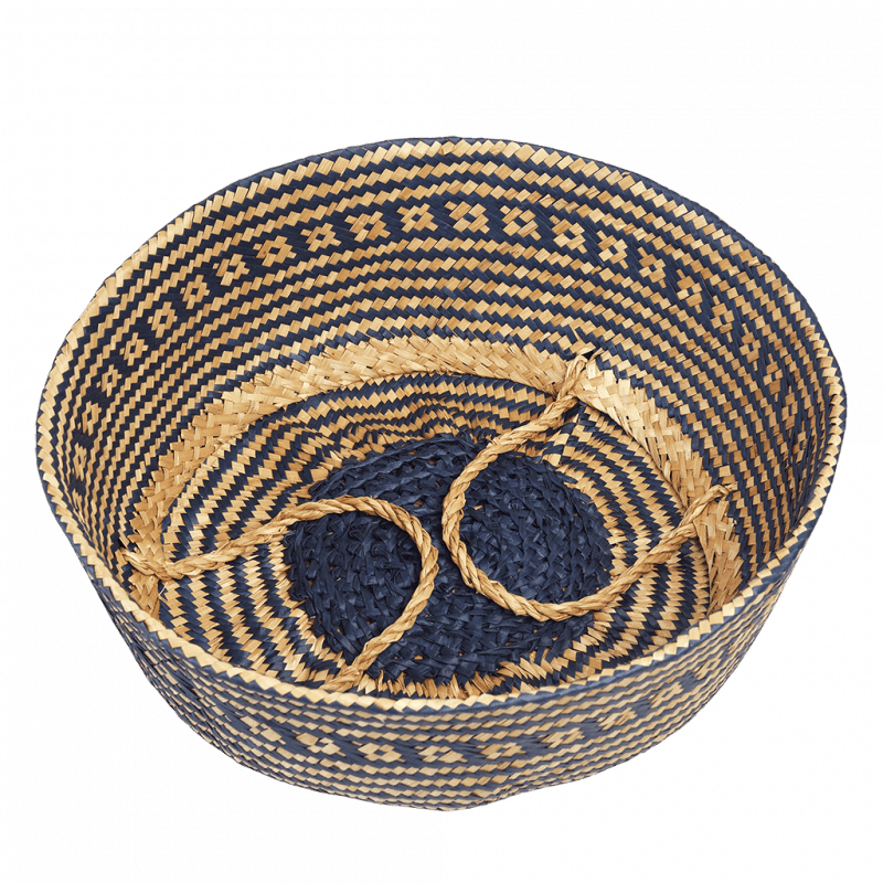 Rex London Large Seagrass Belly Basket - Navy Blue