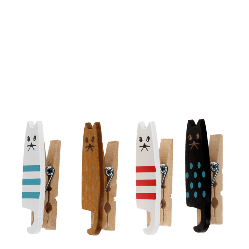 Rex London Mini Wooden Pegs (set Of 4) - Cats