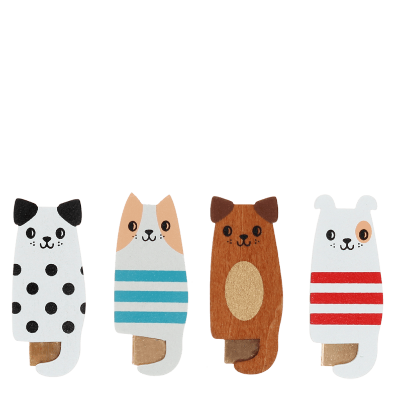 Rex London Mini Wooden Pegs (set Of 4) - Dogs