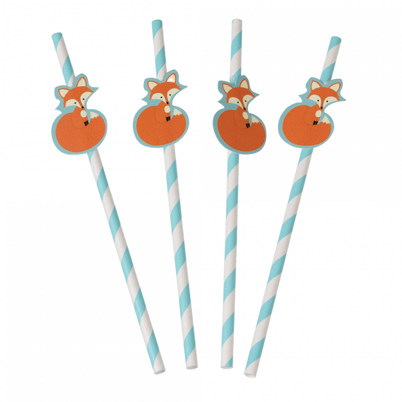 Rex London Paper Straws (pack Of 4) - Rusty The Fox