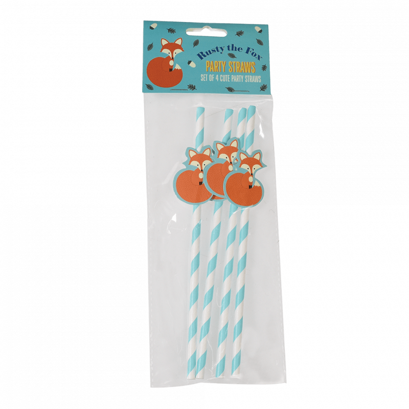 Rex London Paper Straws (pack Of 4) - Rusty The Fox