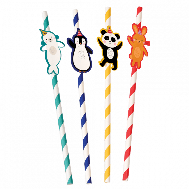 Rex London Party Straws (pack Of 4) - Party Animals