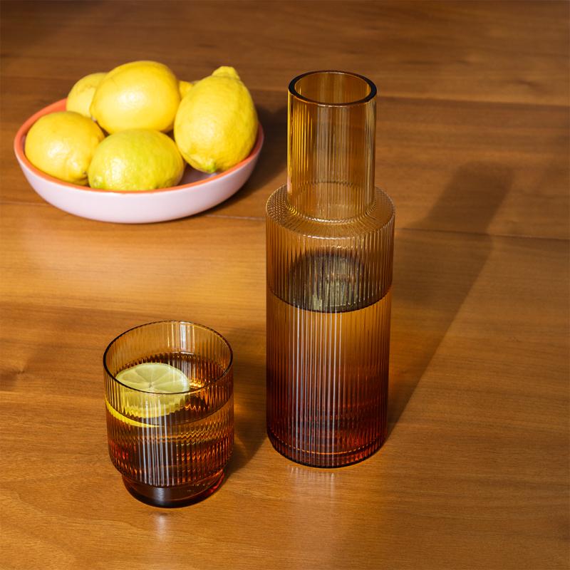 Rex London Retro Ribbed Glass Carafe 850ml - Amber