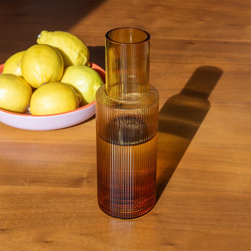 rex london Retro ribbed glass carafe 850ml - Amber