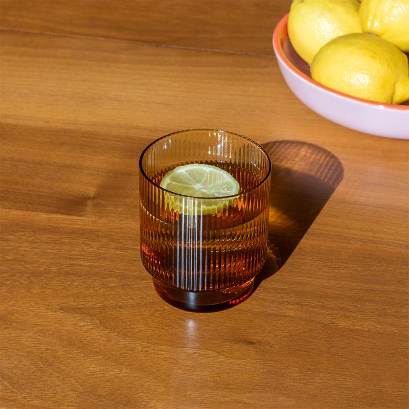rex london Retro ribbed glass tumbler 325ml - Amber