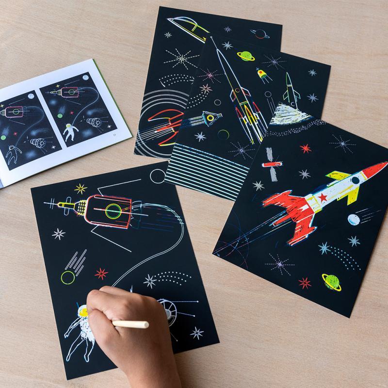 rex london Scratch art set (4 sheets) - Space Age