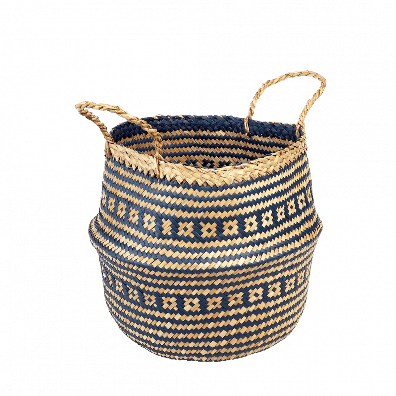 Rex London Small Seagrass Belly Basket - Navy Blue