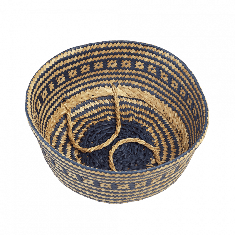 Rex London Small Seagrass Belly Basket - Navy Blue