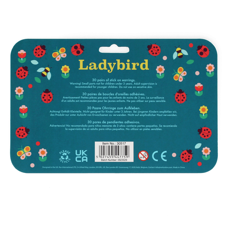 Rex London Stick On Earrings (30 Pairs) - Ladybird