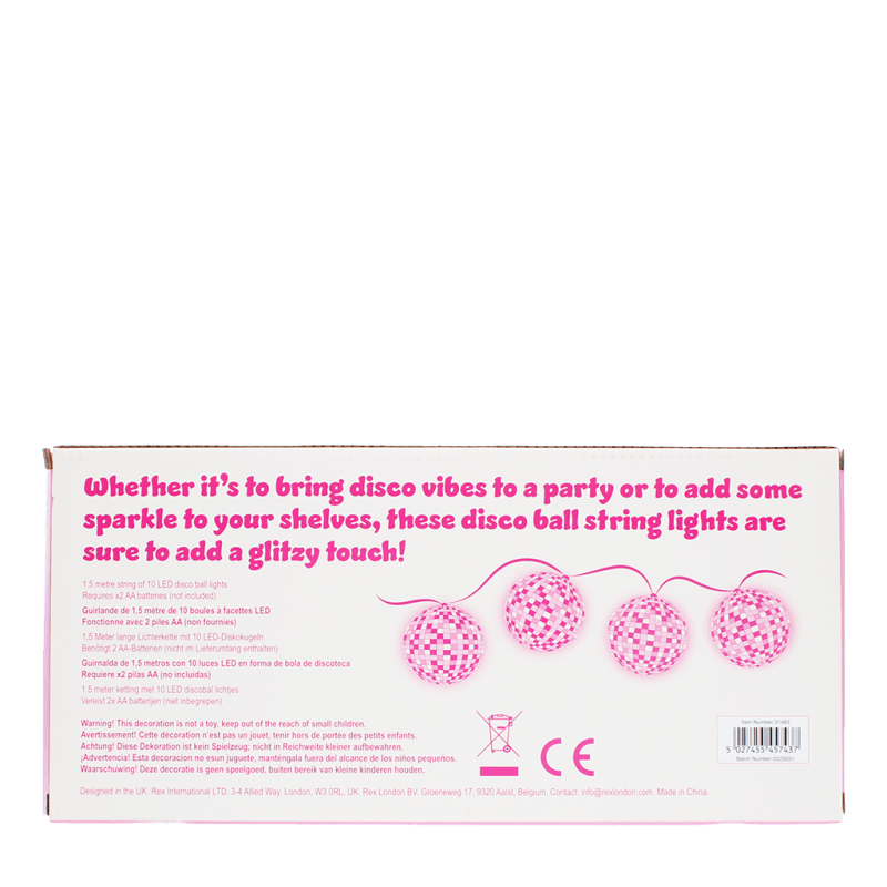 Rex London String Of 10 LED Disco Ball Lights - Pink