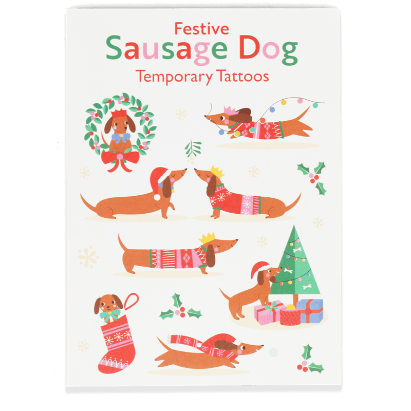 Rex London Temporary Tattoos - Festive Sausage Dog