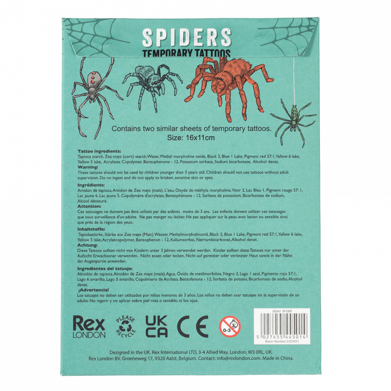 Rex London Temporary Tattoos - Spiders