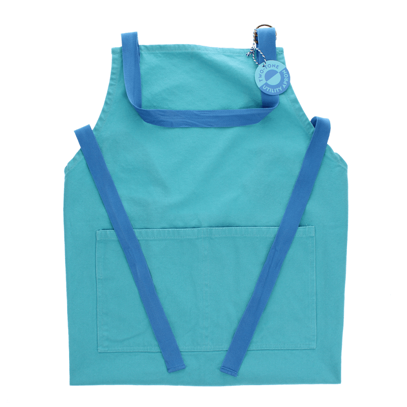 Rex London Two-tone Utility Apron - Aqua Blue