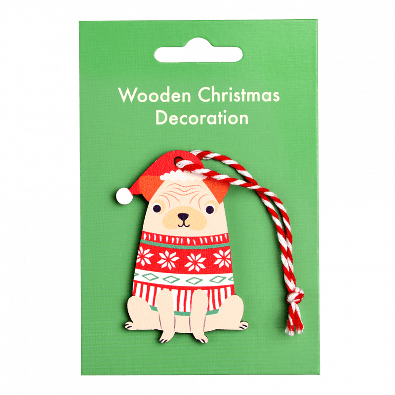 Rex London Wooden Hanging Christmas Decoration - Pug