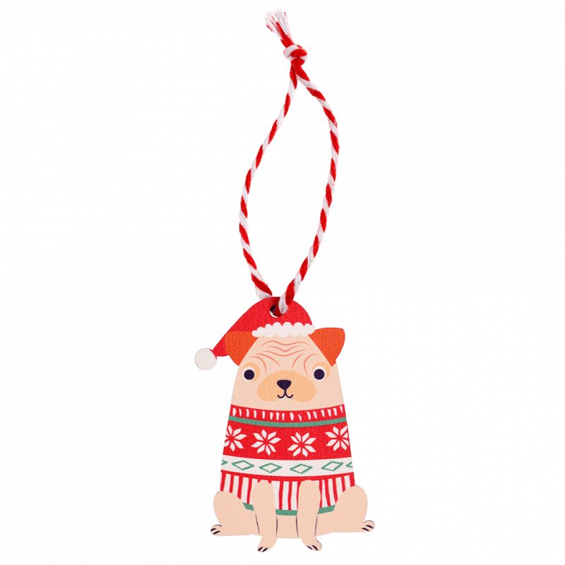 Rex London Wooden Hanging Christmas Decoration - Pug