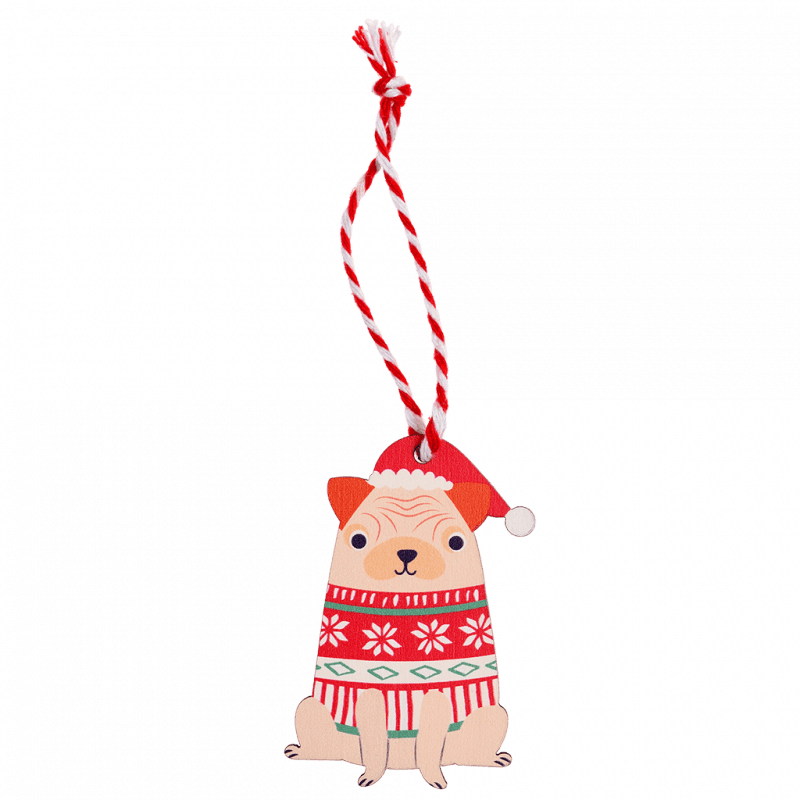 Rex London Wooden Hanging Christmas Decoration - Pug