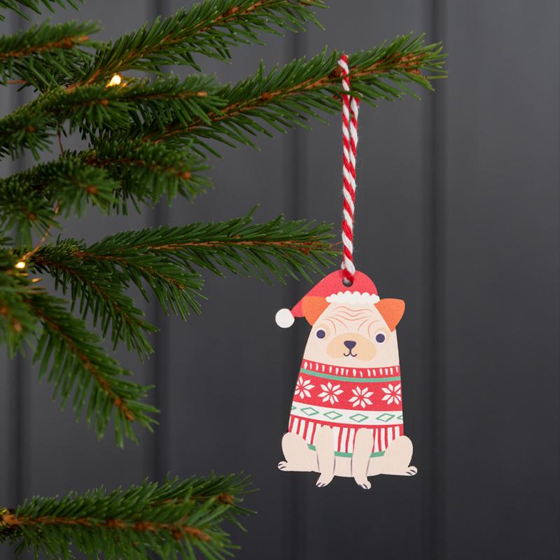 rex london Wooden hanging Christmas decoration - Pug