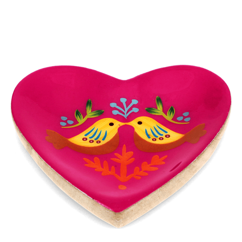 Rex London Wooden Heart-shaped Trinket Dish - Birds