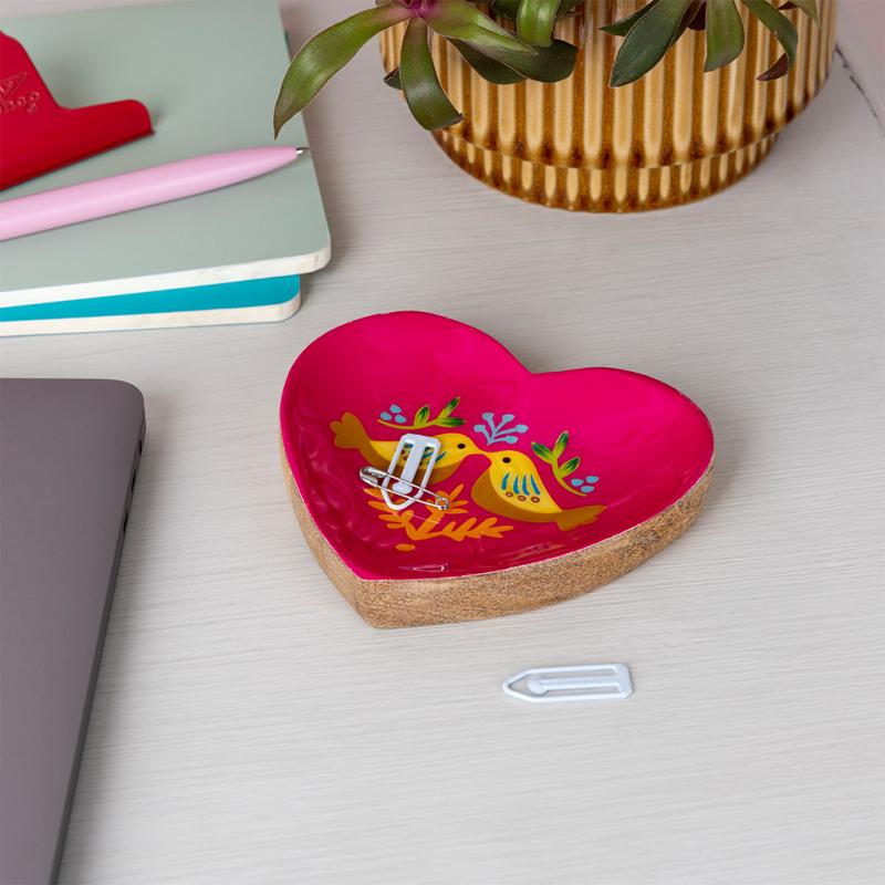 Rex London Wooden Heart-shaped Trinket Dish - Birds