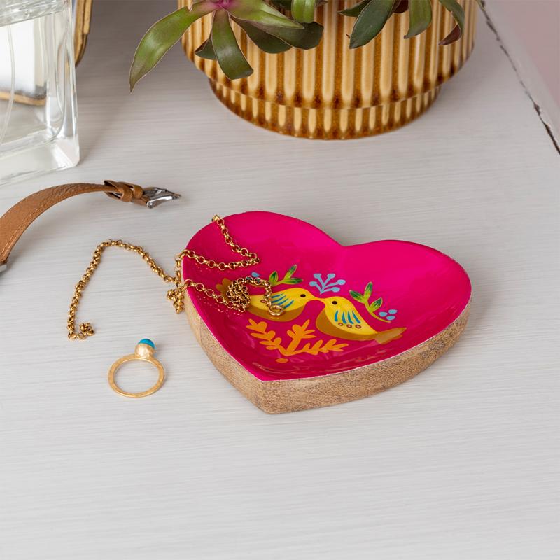 rex london Wooden heart-shaped trinket dish - Birds