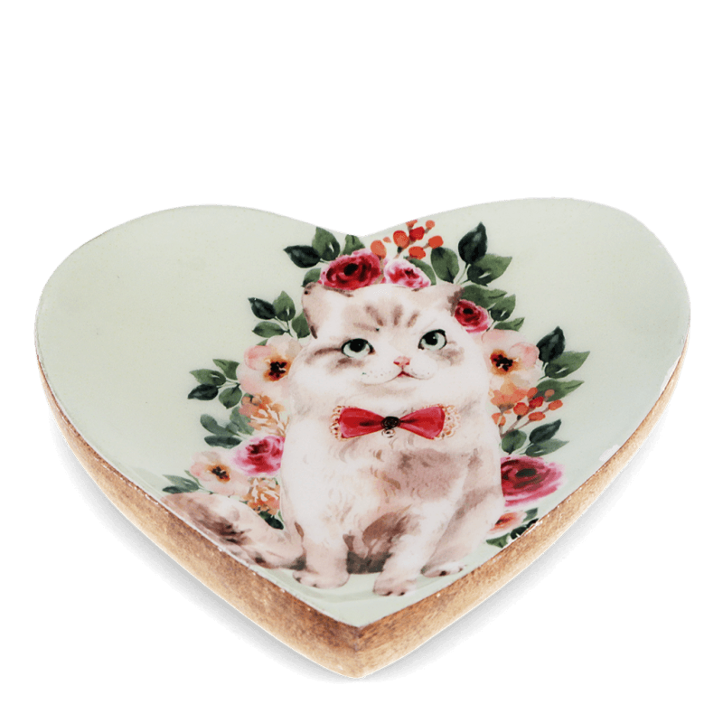 Rex London Wooden Heart-shaped Trinket Dish - Cat