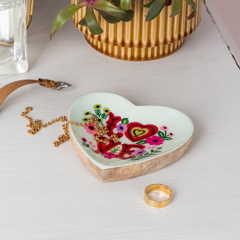 rex london Wooden heart-shaped trinket dish - Love