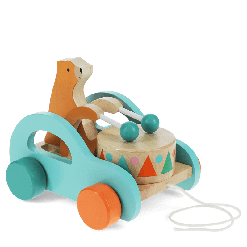 Rex London Wooden Pull Along Toy - Drumming Bear