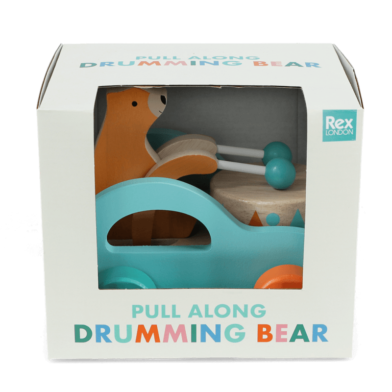 Rex London Wooden Pull Along Toy - Drumming Bear
