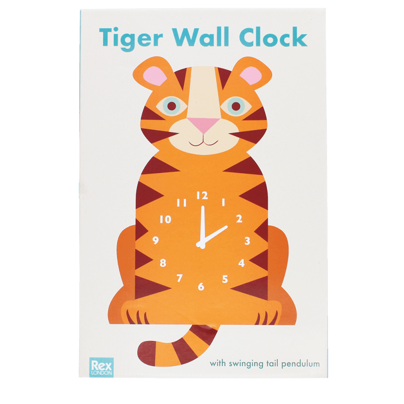 Rex London Wooden Wall Clock With Pendulum - Tiger