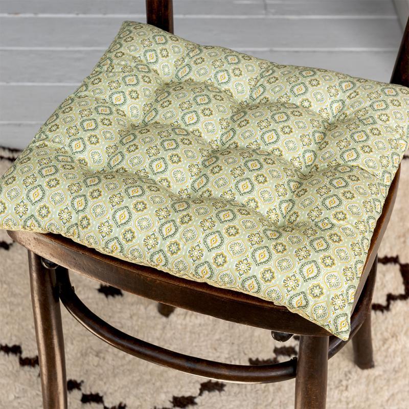 rex london Seat pad cushion (37x37cm) - Green blockprint